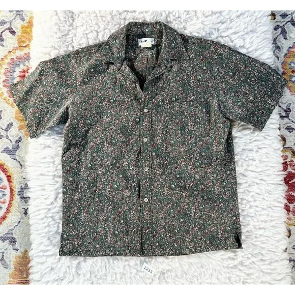 Vintage Tori Richards Men's Hawaiian Shirt Med Multi Green Short Sleeve Pocket - Picture 1 of 4
